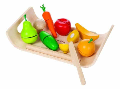 “Set bandeja de frutas y verduras de madera”