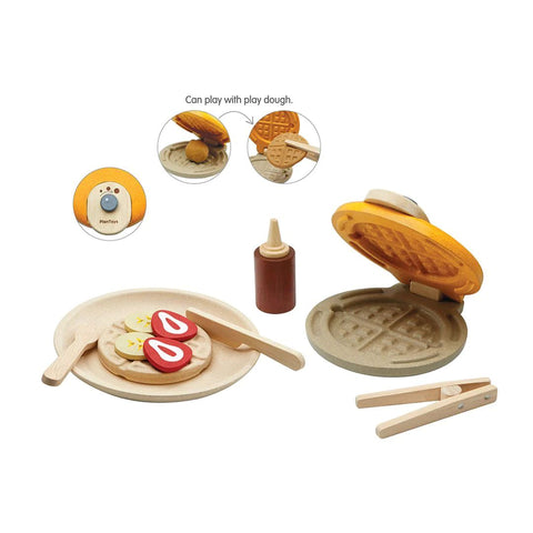 “Set de waffle con utensilios de madera”