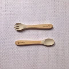 Set cubiertos de madera y silicón ( Diferentes colores )