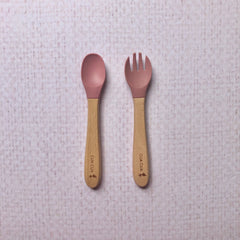 Set cubiertos de madera y silicón ( Diferentes colores )