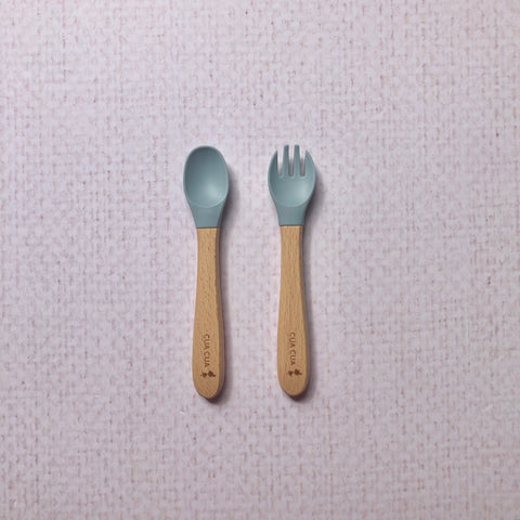 Set cubiertos de madera y silicón ( Diferentes colores )