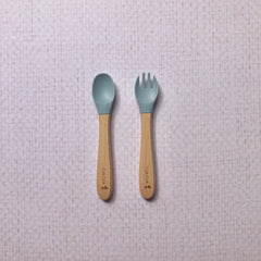 Set cubiertos de madera y silicón ( Diferentes colores )