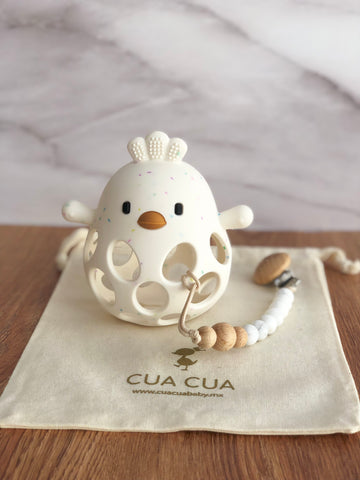 Gift bag de mordedera animalito+portachupón (Pollito y tortuga)