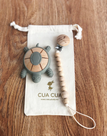 Gift bag de mordedera animalito+portachupón (Pollito y tortuga)