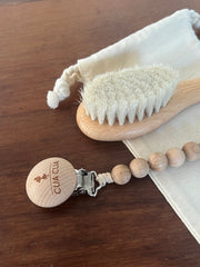 Gift bag de cepillo y portachupon de madera