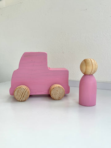 Carrito de madera tipo pick up color rosa